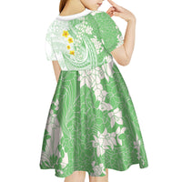 Green Hawaii Shark Tattoo Kid Short Sleeve Dress Puakenikeni Lei Plumeria Polynesian Pattern LT14 - Polynesian Pride