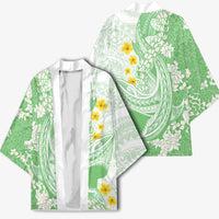 Green Hawaii Shark Tattoo Kimono Puakenikeni Lei Plumeria Polynesian Pattern LT14 - Polynesian Pride