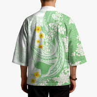 Green Hawaii Shark Tattoo Kimono Puakenikeni Lei Plumeria Polynesian Pattern LT14 - Polynesian Pride