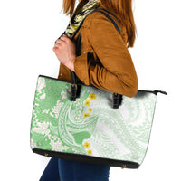 Green Hawaii Shark Tattoo Leather Tote Bag Puakenikeni Lei Plumeria Polynesian Pattern LT14 Green - Polynesian Pride