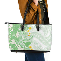 Green Hawaii Shark Tattoo Leather Tote Bag Puakenikeni Lei Plumeria Polynesian Pattern LT14 - Polynesian Pride