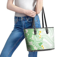 Green Hawaii Shark Tattoo Leather Tote Bag Puakenikeni Lei Plumeria Polynesian Pattern LT14 - Polynesian Pride
