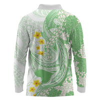 Green Hawaii Shark Tattoo Long Sleeve Polo Shirt Puakenikeni Lei Plumeria Polynesian Pattern LT14 - Polynesian Pride