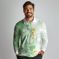Green Hawaii Shark Tattoo Long Sleeve Polo Shirt Puakenikeni Lei Plumeria Polynesian Pattern LT14 - Polynesian Pride