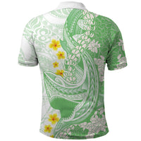 Green Hawaii Shark Tattoo Polo Shirt Puakenikeni Lei Plumeria Polynesian Pattern LT14 - Polynesian Pride