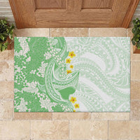 Green Hawaii Shark Tattoo Rubber Doormat Puakenikeni Lei Plumeria Polynesian Pattern LT14 Green - Polynesian Pride