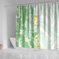 Green Hawaii Shark Tattoo Shower Curtain Puakenikeni Lei Plumeria Polynesian Pattern LT14 - Polynesian Pride