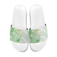 Green Hawaii Shark Tattoo Slide Sandals Puakenikeni Lei Plumeria Polynesian Pattern LT14 Green - Polynesian Pride