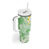 Green Hawaii Shark Tattoo Tumbler With Handle Puakenikeni Lei Plumeria Polynesian Pattern LT14 - Polynesian Pride