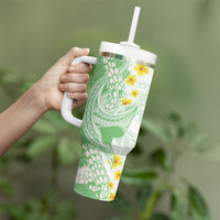 Green Hawaii Shark Tattoo Tumbler With Handle Puakenikeni Lei Plumeria Polynesian Pattern LT14 - Polynesian Pride