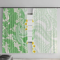 Green Hawaii Shark Tattoo Window Curtain Puakenikeni Lei Plumeria Polynesian Pattern LT14 With Hooks Green - Polynesian Pride