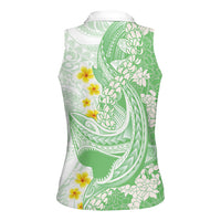 Green Hawaii Shark Tattoo Women Sleeveless Polo Shirt Puakenikeni Lei Plumeria Polynesian Pattern