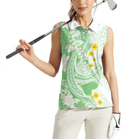 Green Hawaii Shark Tattoo Women Sleeveless Polo Shirt Puakenikeni Lei Plumeria Polynesian Pattern