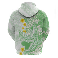 Green Hawaii Shark Tattoo Zip Hoodie Puakenikeni Lei Plumeria Polynesian Pattern LT14 - Polynesian Pride