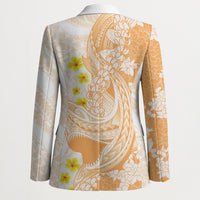 Orange Hawaii Shark Tattoo Blazer Puakenikeni Lei Plumeria Polynesian Pattern LT14 - Polynesian Pride