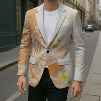 Orange Hawaii Shark Tattoo Blazer Puakenikeni Lei Plumeria Polynesian Pattern LT14 - Polynesian Pride