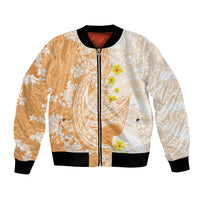 Orange Hawaii Shark Tattoo Bomber Jacket Puakenikeni Lei Plumeria Polynesian Pattern LT14 Unisex Orange - Polynesian Pride