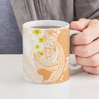 Orange Hawaii Shark Tattoo Ceramic Mug Puakenikeni Lei Plumeria Polynesian Pattern LT14 - Polynesian Pride