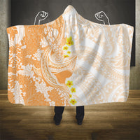 Orange Hawaii Shark Tattoo Hooded Blanket Puakenikeni Lei Plumeria Polynesian Pattern LT14 - Polynesian Pride