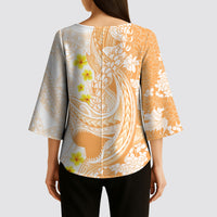 Orange Hawaii Shark Tattoo Kimono Sleeve Blouse Puakenikeni Lei Plumeria Polynesian Pattern LT14 - Polynesian Pride