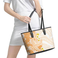 Orange Hawaii Shark Tattoo Leather Tote Bag Puakenikeni Lei Plumeria Polynesian Pattern LT14 - Polynesian Pride