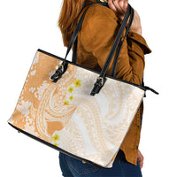 Orange Hawaii Shark Tattoo Leather Tote Bag Puakenikeni Lei Plumeria Polynesian Pattern LT14 - Polynesian Pride