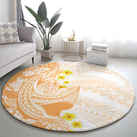 Orange Hawaii Shark Tattoo Round Carpet Puakenikeni Lei Plumeria Polynesian Pattern LT14 - Polynesian Pride