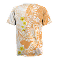 Orange Hawaii Shark Tattoo Rugby Jersey Puakenikeni Lei Plumeria Polynesian Pattern LT14 - Polynesian Pride