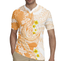 Orange Hawaii Shark Tattoo Rugby Jersey Puakenikeni Lei Plumeria Polynesian Pattern LT14 - Polynesian Pride