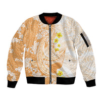 Orange Hawaii Shark Tattoo Sleeve Zip Bomber Jacket Puakenikeni Lei Plumeria Polynesian Pattern LT14 Unisex Orange - Polynesian Pride