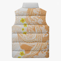 Orange Hawaii Shark Tattoo Sleeveless Puffer Jacket Puakenikeni Lei Plumeria Polynesian Pattern LT14 - Polynesian Pride