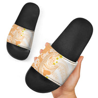 Orange Hawaii Shark Tattoo Slide Sandals Puakenikeni Lei Plumeria Polynesian Pattern LT14 - Polynesian Pride