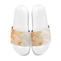 Orange Hawaii Shark Tattoo Slide Sandals Puakenikeni Lei Plumeria Polynesian Pattern LT14 Orange - Polynesian Pride