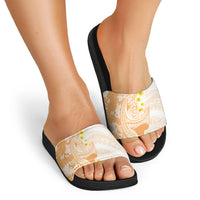 Orange Hawaii Shark Tattoo Slide Sandals Puakenikeni Lei Plumeria Polynesian Pattern LT14 - Polynesian Pride