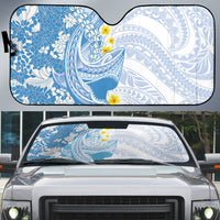 Blue Hawaii Shark Tattoo Auto Sun Shade Puakenikeni Lei Plumeria Polynesian Pattern LT14 Blue - Polynesian Pride