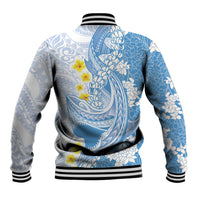 Blue Hawaii Shark Tattoo Baseball Jacket Puakenikeni Lei Plumeria Polynesian Pattern LT14 - Polynesian Pride