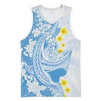 Blue Hawaii Shark Tattoo Basketball Jersey Puakenikeni Lei Plumeria Polynesian Pattern LT14 Unisex Blue - Polynesian Pride