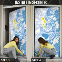 Blue Hawaii Shark Tattoo Door Cover Puakenikeni Lei Plumeria Polynesian Pattern LT14 - Polynesian Pride