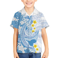 Blue Hawaii Shark Tattoo Family Matching Summer Maxi Dress and Hawaiian Shirt Puakenikeni Lei Plumeria Polynesian Pattern