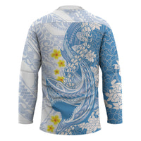 Blue Hawaii Shark Tattoo Hockey Jersey Puakenikeni Lei Plumeria Polynesian Pattern LT14 - Polynesian Pride