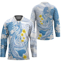 Blue Hawaii Shark Tattoo Hockey Jersey Puakenikeni Lei Plumeria Polynesian Pattern LT14 - Polynesian Pride