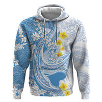 Blue Hawaii Shark Tattoo Hoodie Puakenikeni Lei Plumeria Polynesian Pattern LT14 Pullover Hoodie Blue - Polynesian Pride