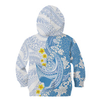 Blue Hawaii Shark Tattoo Kid Hoodie Puakenikeni Lei Plumeria Polynesian Pattern LT14 - Polynesian Pride
