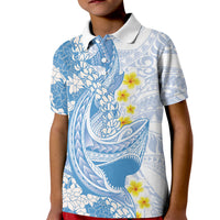 Blue Hawaii Shark Tattoo Kid Polo Shirt Puakenikeni Lei Plumeria Polynesian Pattern LT14 Kid Blue - Polynesian Pride