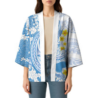 Blue Hawaii Shark Tattoo Kimono Puakenikeni Lei Plumeria Polynesian Pattern LT14 - Polynesian Pride