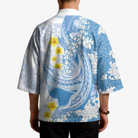 Blue Hawaii Shark Tattoo Kimono Puakenikeni Lei Plumeria Polynesian Pattern LT14 - Polynesian Pride
