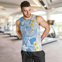 Blue Hawaii Shark Tattoo Men Tank Top Puakenikeni Lei Plumeria Polynesian Pattern LT14 Blue - Polynesian Pride