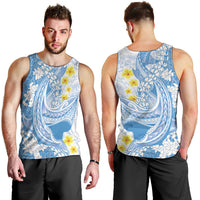 Blue Hawaii Shark Tattoo Men Tank Top Puakenikeni Lei Plumeria Polynesian Pattern LT14 - Polynesian Pride