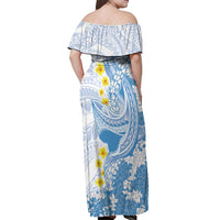 Blue Hawaii Shark Tattoo Off Shoulder Maxi Dress Puakenikeni Lei Plumeria Polynesian Pattern LT14 - Polynesian Pride