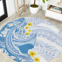 Blue Hawaii Shark Tattoo Round Carpet Puakenikeni Lei Plumeria Polynesian Pattern LT14 Blue - Polynesian Pride